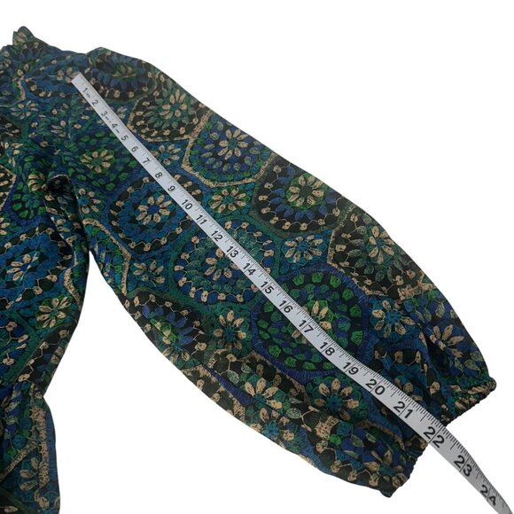 Julian Taylor Womens 14 Long Slee-Mock Neck Medallion Print Chiffon A Line Dress - Picture 7 of 16